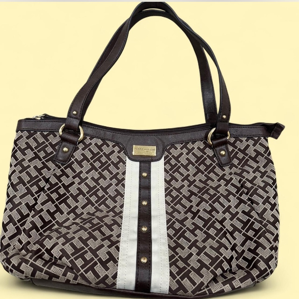 Tommy Hilfiger Brown and Cream Patterned Tote